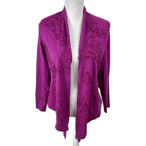The Territory Ahead Women's M Open Jersey Knit Cardigan Fuchsia Embroidered - Picture 2 of 13